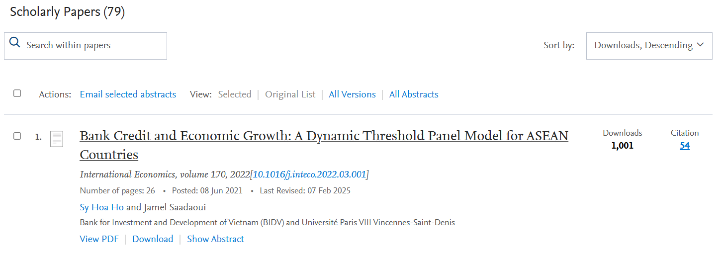 SSRN page showing 1,001 downloads for the ASEAN bank-credit paper